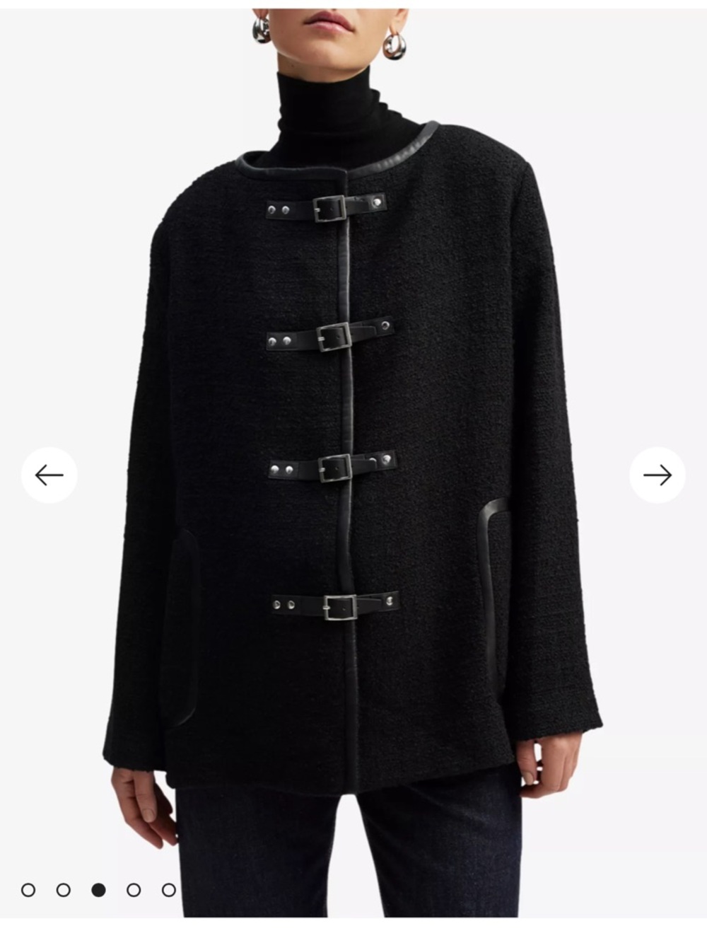 By Malina Malia Black Buckle-Front Bouclé Coat